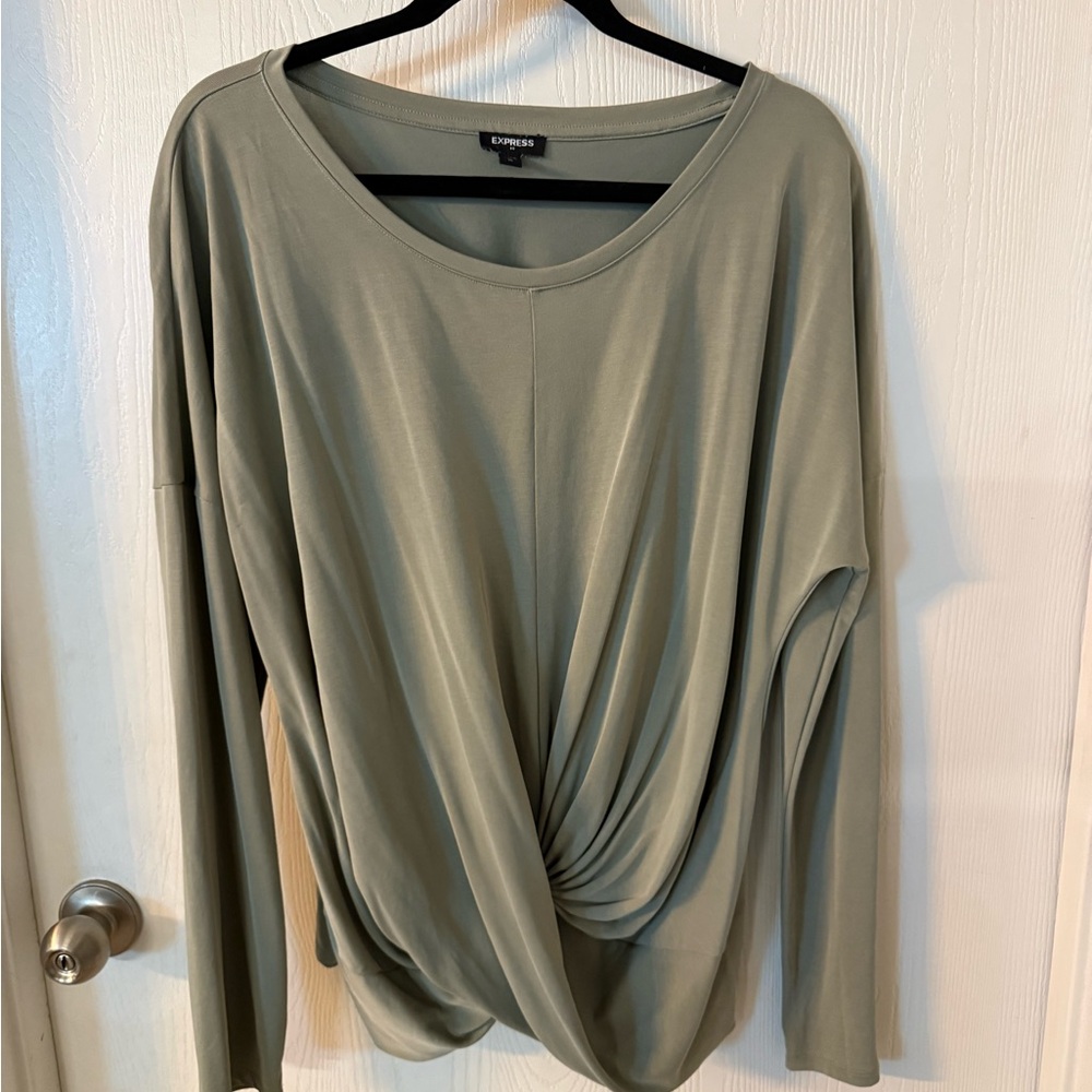 Express sage Twist-Front Long Sleeve Top